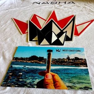 West coast cure stickers, post card, and rolling cards